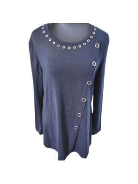 DOMANI Cotton Blend Round Neck Long Sleeve Blue Tunic Top Size XL NWT